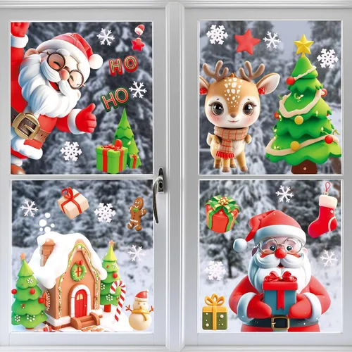 Vista 4 de Adhesivos navideños y calcomanías de Navidad para decoración de ventanas