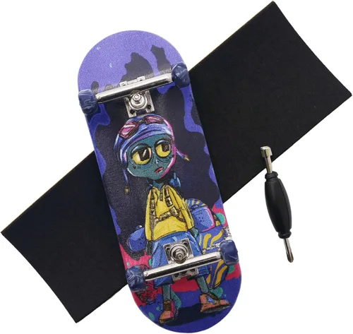 Pro Patineta para dedos 34mm de madera con camiones profesionales y ruedas CNC (Alien)