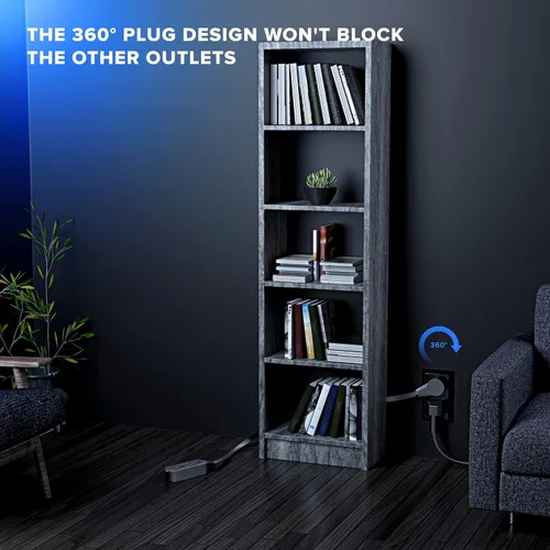 Vista 9 de Maximm Cable de extensión de enchufe plano giratorio de 360°, 0.3 m, 16 AWG, múltiple, extensión de salida, cable de conexión a tierra de 3 puntas