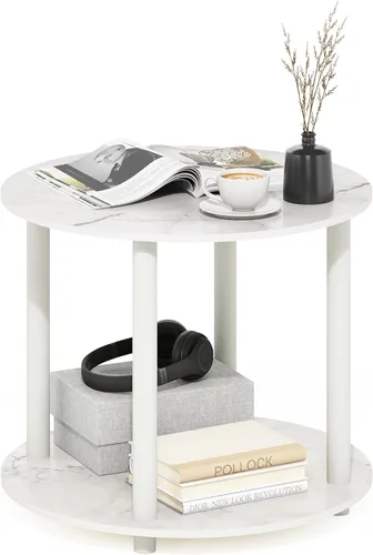 Vista 13 de Furinno Mesa auxiliar básica, mesa de centro moderna de 2 niveles con estante abierto, mesa auxiliar de fácil montaje, para sala de estar