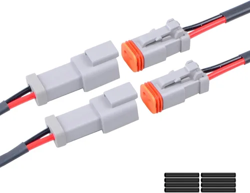 Exqutoo Paquete de 2 conectores DT impermeables de 2 pines macho y hembra con cables de 16AWG 105℃ 600V y tubos termorretráctiles, aplicables para