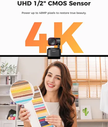 Vista 3 de OBSBOT Tiny 2 Lite Cámara web 4K para PC, cámara de transmisión PTZ con seguimiento AI con sensor de 1/2 pulgada, control de gestos, 60 FPS, HDR