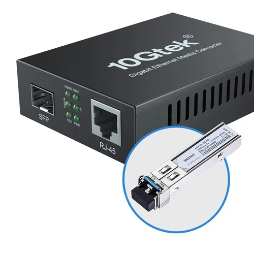 Vista 15 de 10Gtek Convertidor de medios Gigabit Ethernet con módulo 1000Base-SX incluido, MMF Dual LC Fibra a Ethernet RJ45 Convertidor para 10/100/1000Base-Tx