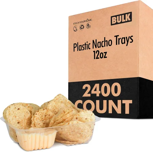 Vista 7 de Bandejas de plástico para nachos de 22 onzas (paquete de 100) bandeja desechable grande para nachos y salsa de queso, suministros de soporte