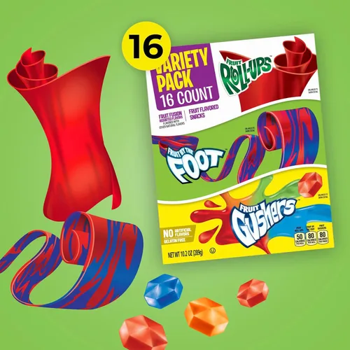Vista 5 de Fruit Roll-Ups, Fruit by the Foot and Gushers - Paquete variado de aperitivos con sabor a frutas, sin gluten, 16 bolsas, 10.2 onzas