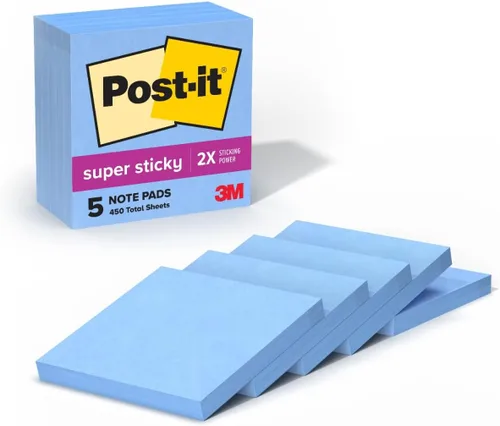 Notas superadhesivas de Post-it, 3 x 3 pulgadas, azul (Mediterranean Blue)