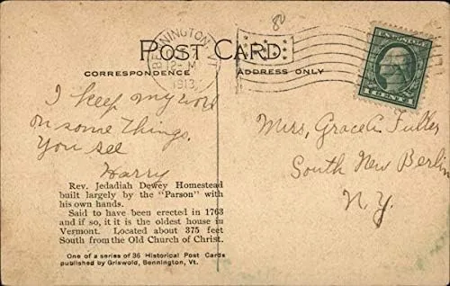 Vista 2 de The Old Swift House Bennington, Vermont VT Original Antique Postcard 1913