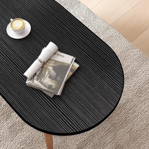 Vista 5 de Funecy - Mesa de café ovalada baja con 4 patas robustas de madera maciza, mesa de piso para sentarse en el suelo, con almacenamiento y muebles