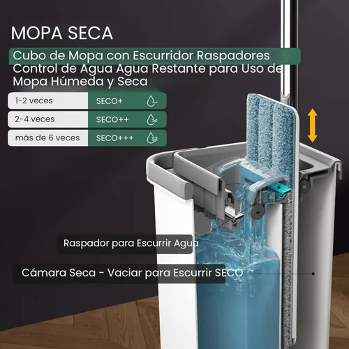 Vista 3 de JOYMOOP Juego de mopa y cubo con escurridor, mopa y cubo de piso plano sin manos, mopa de 60" con 3 almohadillas de microfibra reutilizables, uso