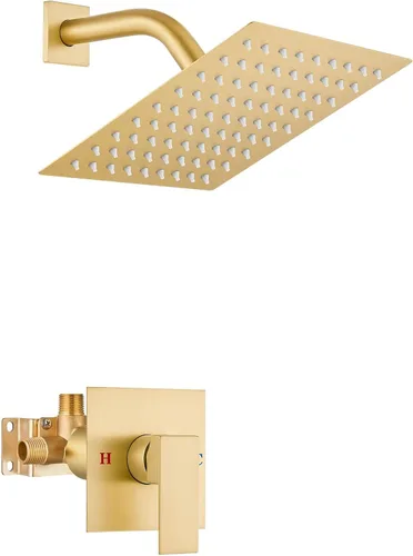 Vista 10 de Airuida Juego de grifo de ducha para baño, sistema de ducha de lluvia SUS304 de acero inoxidable con mango único, roscas macho, válvula