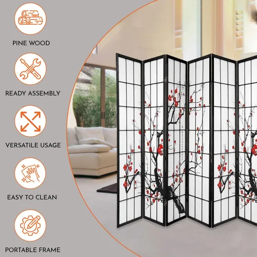 Vista 5 de Legacy Decor Biombo de 4 paneles para habitación con diseño de ciruelo en flor.