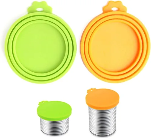 Vista 9 de Comtim Tapas de silicona para latas de comida para mascotas (tamaño universal, una para 3 latas de comida de tamaño estándar), azul y verde
