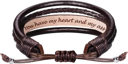 Regalos del día del padre para papá, marido, pulsera de cuero para hombres, él, novio, hijo, ajustable, marrón, pulsera de cuero para hombre,