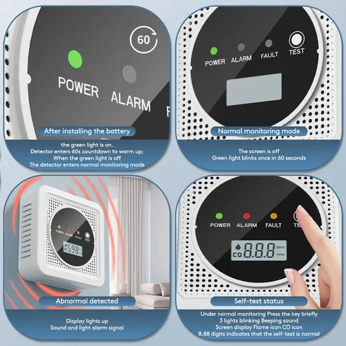 Vista 4 de 2 in 1, Carbon Monoxide Detectors,Smoke Detector,Smoke Combination CO Alarm,85db Alarm,LCD Large Screen,with 3*AA Batteries,Test Button,Low Battery