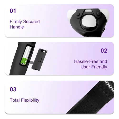 Vista 6 de VirtualBuff Agarres de control para Meta Oculus Quest 2 - Mango extendido y fácil reemplazo de batería, accesorios de realidad virtual con cubierta