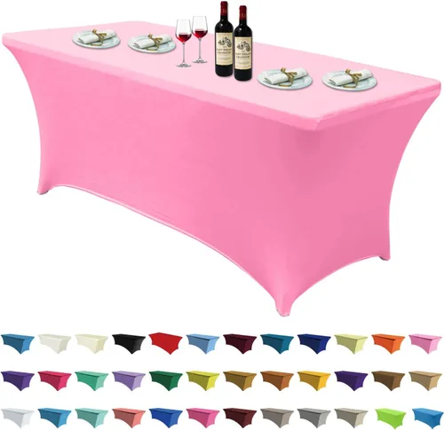 Vista 10 de ABCCANOPY - Funda de mesa de spandex elástica de 4 pies, mantel ajustado y resistente a arrugas, reutilizable para mesas plegables rectangulares