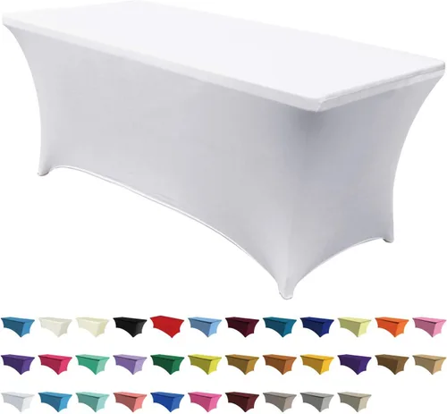 Vista 12 de ABCCANOPY - Funda de mesa de spandex elástica de 4 pies, mantel ajustado y resistente a arrugas, reutilizable para mesas plegables rectangulares
