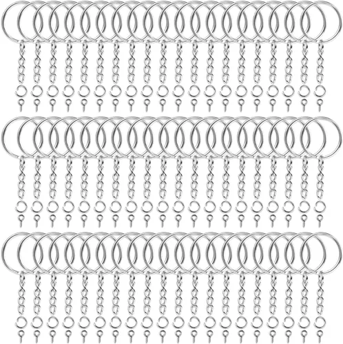 Audab 360 llaveros a granel, 120 anillos de llavero con cadena y 120 anillos de salto abierto con 120 pernos de ojo de tornillo para manualidades y