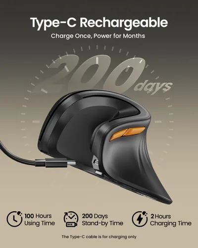 Vista 4 de ProtoArc Ratón ergonómico, EM11 NL Bluetooth recargable inalámbrico vertical, conectividad para 3 dispositivos múltiples para ordenador/PC/portátil