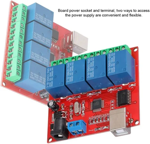 Vista 2 de Diyeeni Módulo de relé de interruptor de control USB de 4 canales de 12 V, controlador de interruptor de placa de relé, placa de expansión