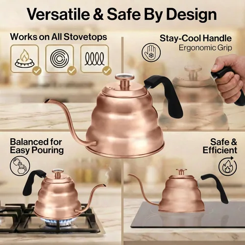 Vista 4 de Barista Warrior - Hervidor de café de cuello de cisne con termómetro – Hervidor de cuello de cisne para café y té, de acero inoxidable para todas