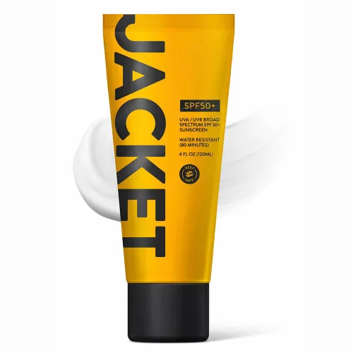 JACKET Sunscreen SPF 50+ | Mineral Sunscreen with Vitamin C | Water Resistant 80 Min, Natural, Reef Safe | UVA/UVB Broad Spectrum Protection for